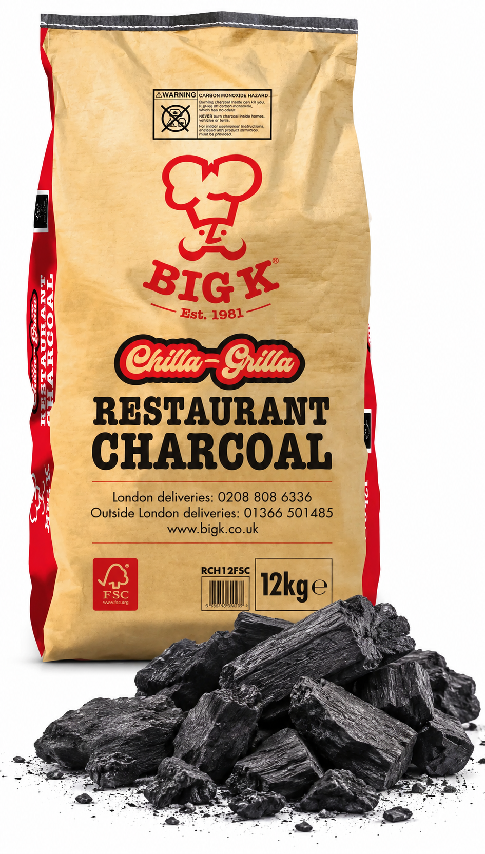 Big K Chilla-Grilla Restaurant Quality Lumpwood Charcoal 12kg