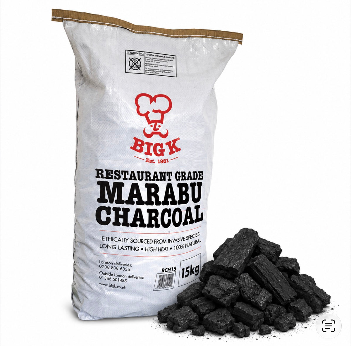 Big K Professional Marabu Lumpwood Charcoal (RCH15) - 15kg