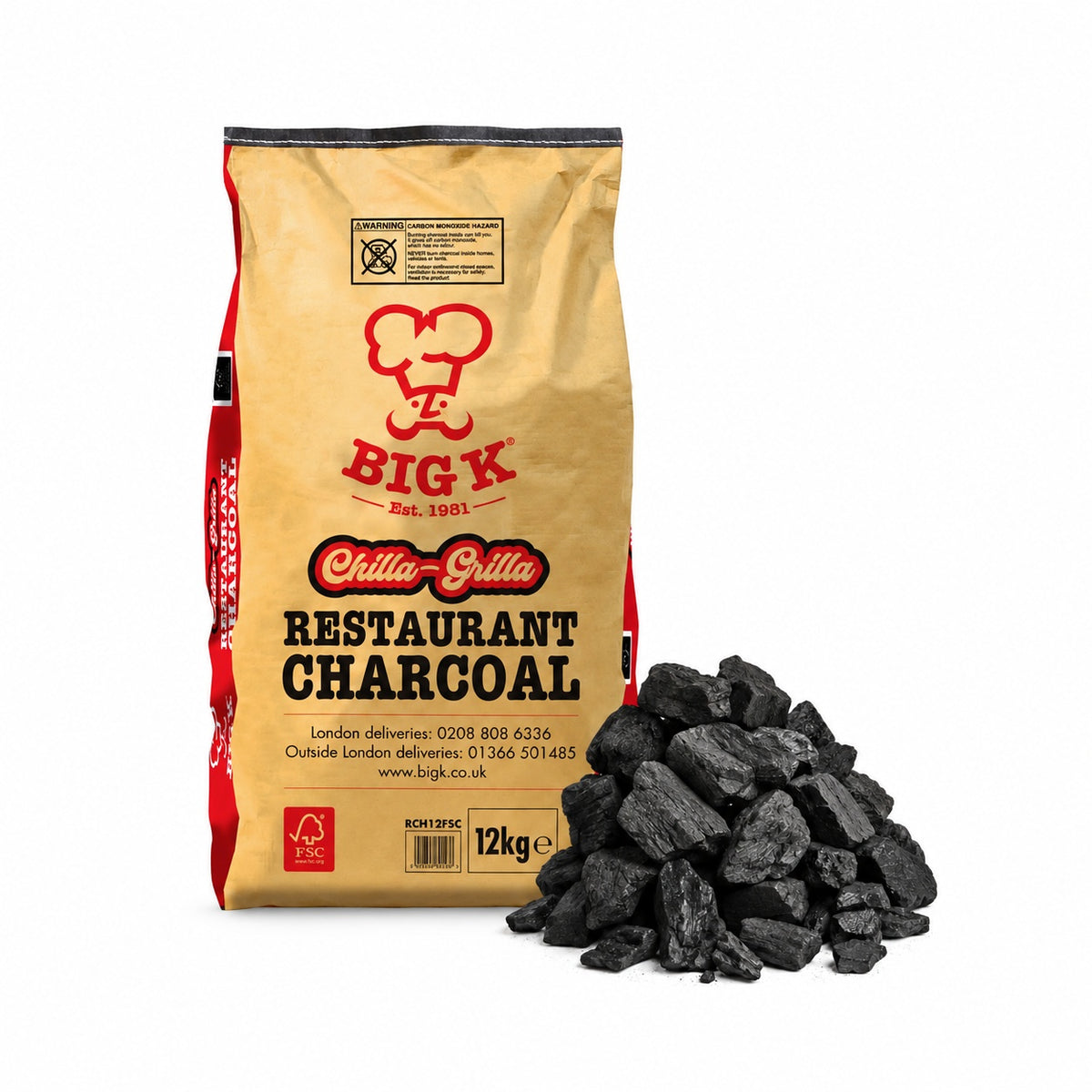 Big K Chilla-Grilla Restaurant Quality Lumpwood Charcoal 12kg